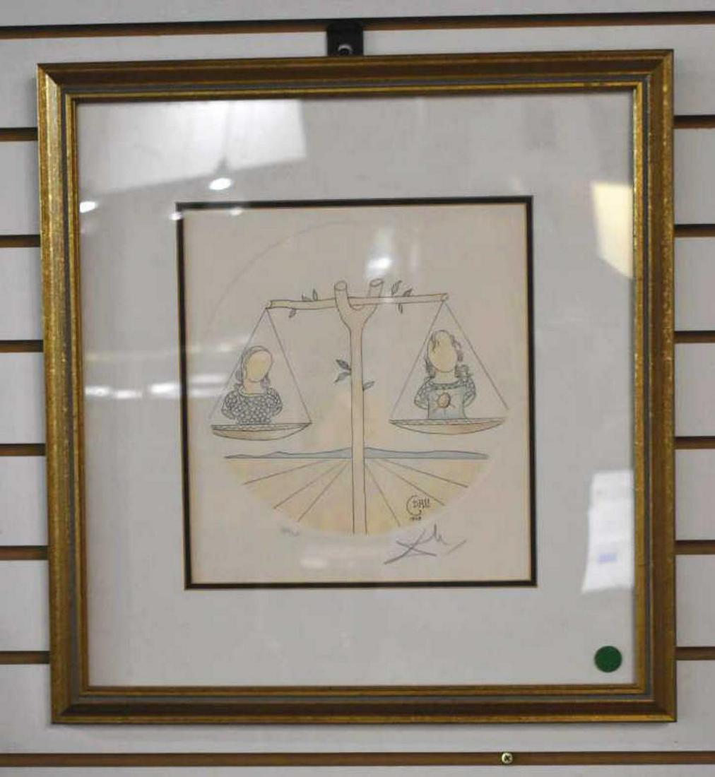 Salvador Dali Signed Etching: Salvador Dali Signed Etching. "Zodiac Suite", 150/300, signed in graphite lower right, double matted in a gold frame, 18 3/4"h. 17 3/4"w.
