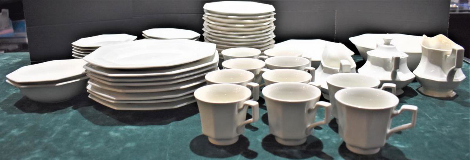Johnson Brothers Heritage White Dishware: Johnson Brothers Heritage White Dishware "Made in England". Ironstone, Crafted In England, Microwave Safe, Dishwasher Safe, includes 8 butter plates, 8 dinner plates, 13 serial / soup bowls, 2 serving