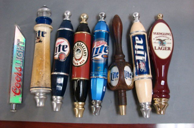 Lot of 8 Beer Taps - Miller Lite, George Killians+: Lot of 8 Beer Taps - several Miller Lite, George Killians Irish Red, Coor's Light, Yuengling.