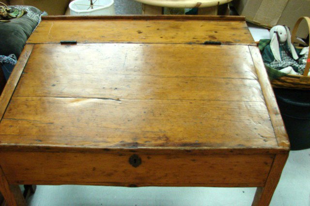 Early American Flip Top Pine Desk, 1970-80: Early American Flip Top Pine Desk, 1870-80, 34 1/2" wide 16" deep x 41" high