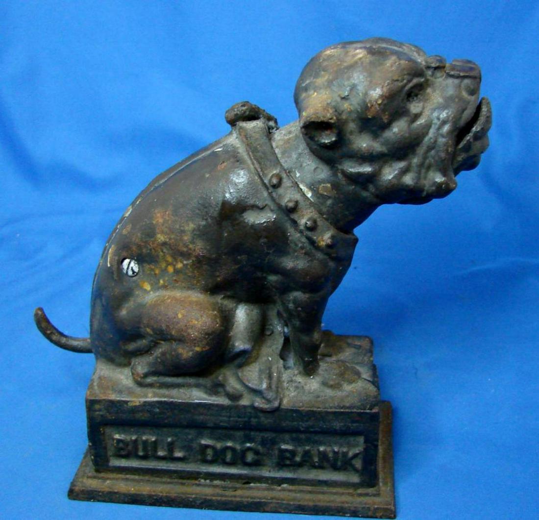 Cast Iron Bull Dog Bank: Cast iron bull dog bank, sold as is.