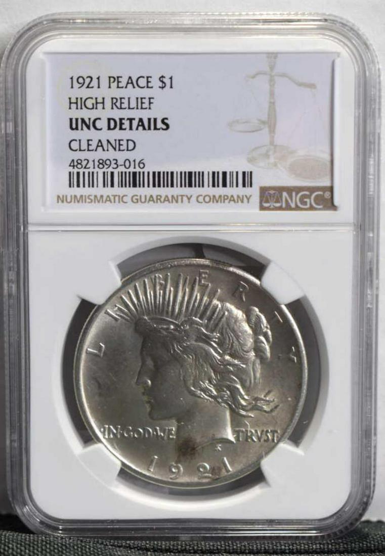 1921 Peace Silver Dollar NGC UNC Details Cleaned (1 of 2)