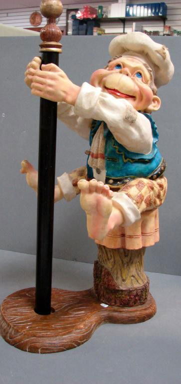 Happy Chef Paper Towel Holder, Arthur Court Bowl: Loaf Productions Happy Chef Paper Towel Holder, designed in Holland, 18" tall - heavy, and a 14" dia. Arthur Court Bears Serving bowl with spoon & fork.