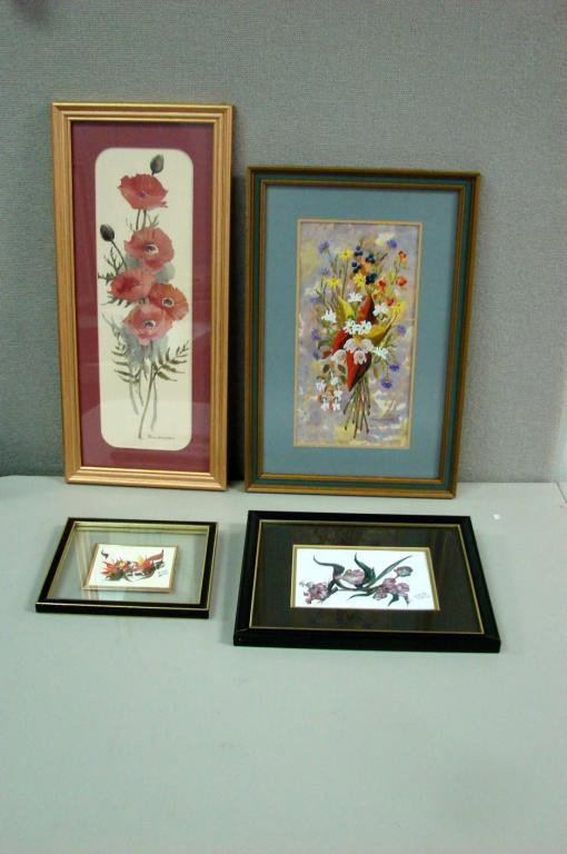 4 Framed Floral Pictures - Watercolor & Acrylic: Framed Signed Watercolor by Franz Weiss, 2 signed Abela Selvin De Chernacov and one signed Rosalind.