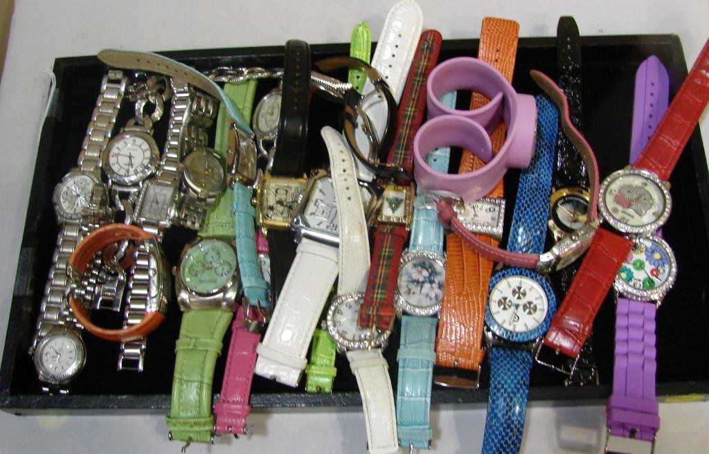 Box Lot of Costume Watches: Box Lot of Costume Watches . Disney, Finesse, Brighton, Judith Ripka and many more.