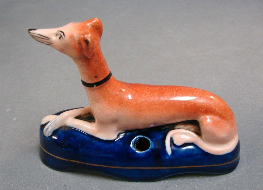 Viintage Borzoi Porcelain Pen Holder: Vintage Russian Wolfhound aka Borzoi Porcelain , 4 3/4" long, probably a Pen Holder - no mark on bottom.