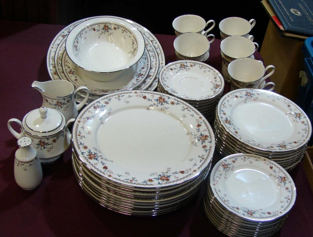 Noritake Adagio China - Svc. for 10 - 56 pcs.: Noritake Adagio China - 10 ea. dinner, salad & bread plates,m cups and saucers, 3 oval platters, sugar & creamer, salt shaker; veg. bowl has chip, will include if wanted. No other chips.