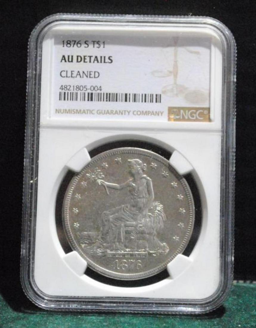 1876 Trade Silver Dollar NGC AU Details - Cleaned: 1876 Trade Silver Dollar NGC AU Details - Cleaned