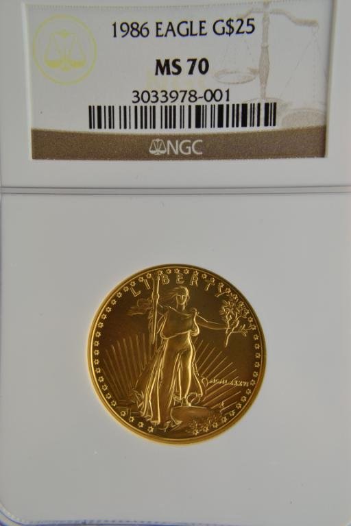 1986 $25 Gold American Eagle NGC MS70: 1986 $25 Gold American Eagle NGC MS70