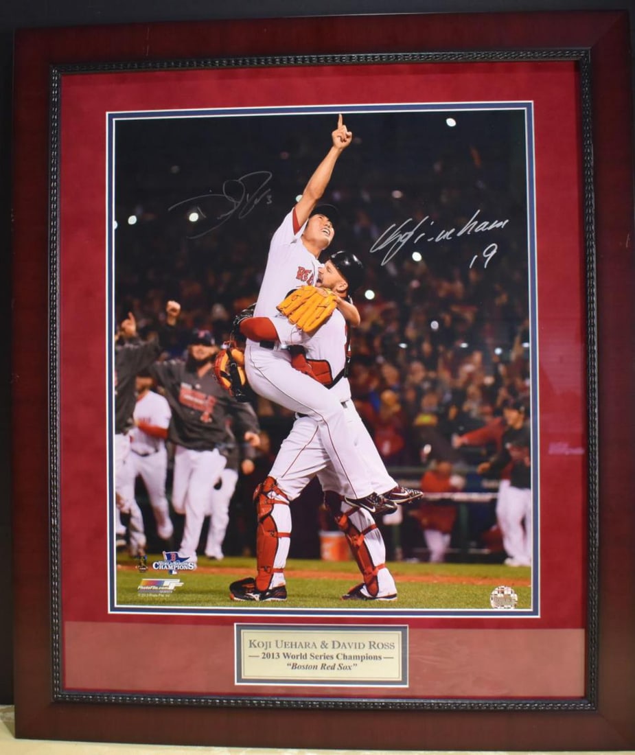 Signed Koji Uehara & David Ross Photo: Signed Koji Uehara & David Ross Photo. Framed photo measures 27"x23". 2013 World Series sticker located in lower right hand corner. Both players signatures located in upper top of the photo. 2013 Worl