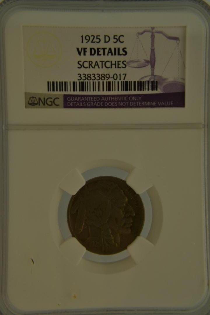 1925-D 5c Buffalo Nickel NGC VF Details Scratches: 1925-D 5c Buffalo Nickel NGC Very Fine Details Scratches