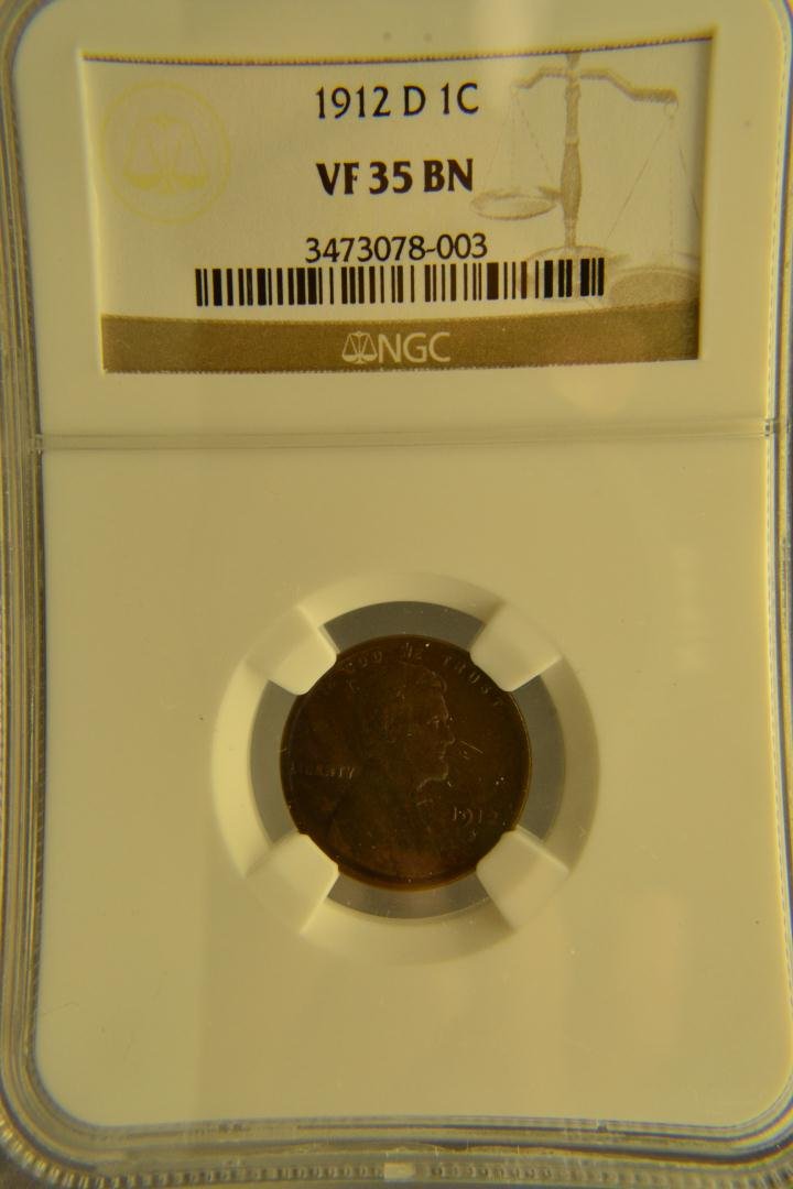 1912-D 1c Lincoln Cent NGC VF35 BN: 1912-D 1c Lincoln Cent NGC Very Fine 35 Brown