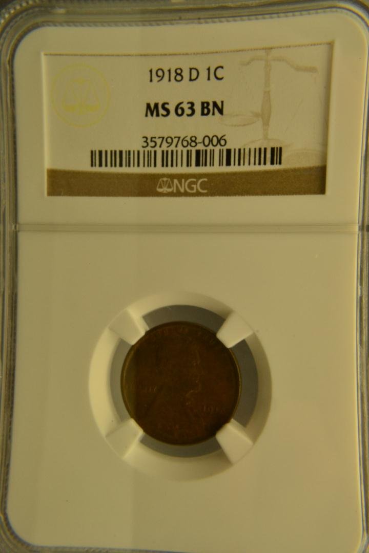 1918-D Lincoln Cent NGC MS 63 BN: 1918-D Lincoln Cent NGC MS 63 brown
