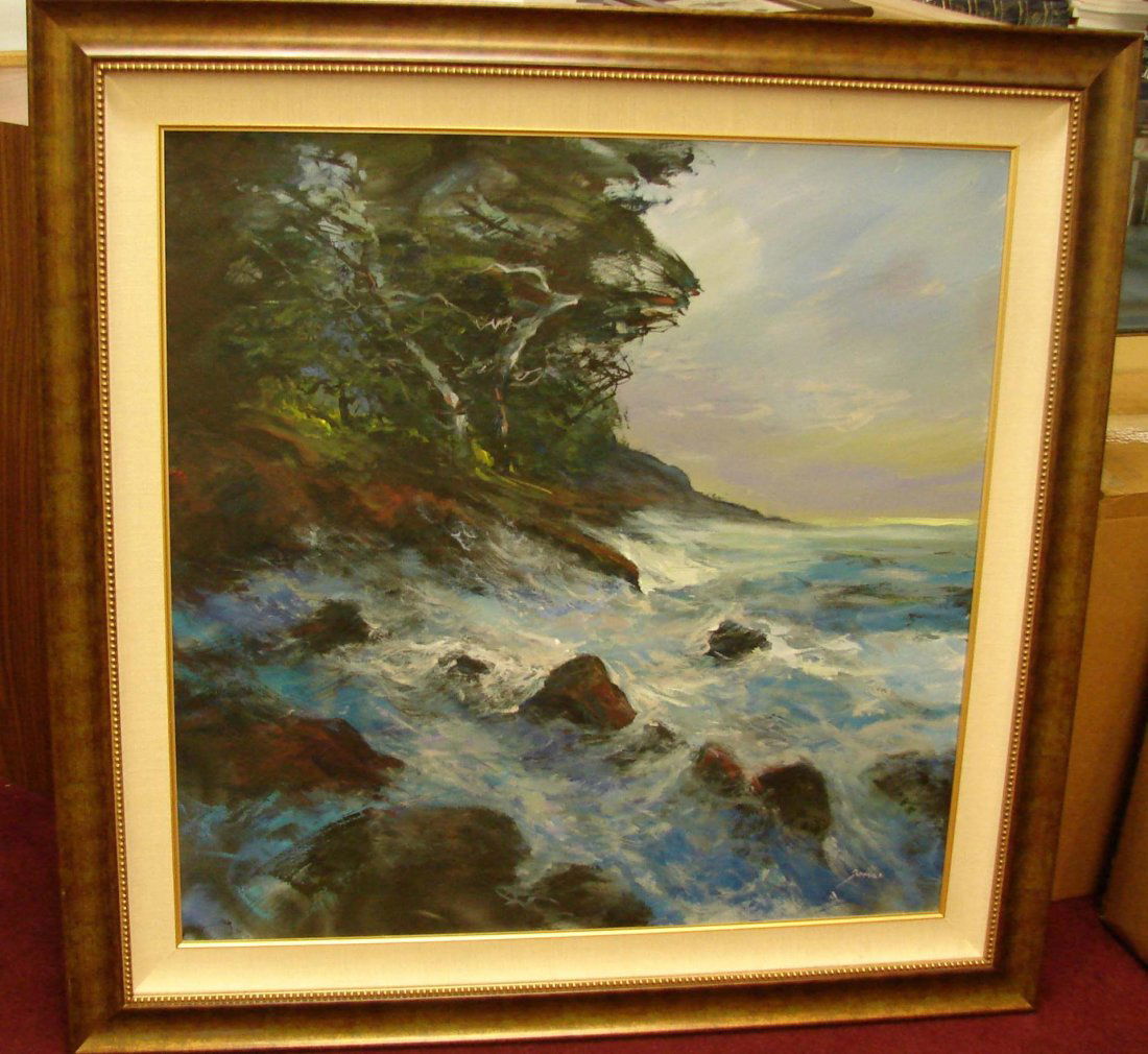 Orig. Oil by Michael Schofield "Tumultuous Waters: Framed Original Oil by Michael Schofield "Tumultuous Waters" , 46": sq. As a successful artist for many years, Schofield's work can be found in many private and corporate collections. His work has bee