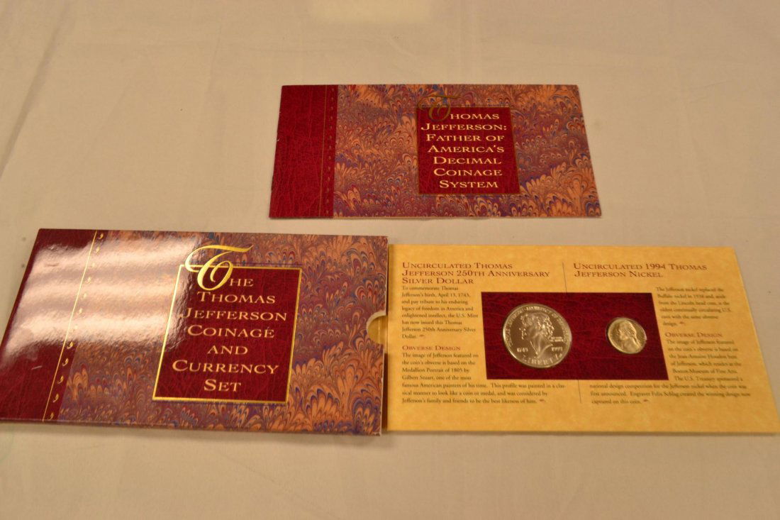 Thomas Jefferson Coinage&Currency Set: Thomas Jefferson Coinage&Currency Set 1 90% Coin and, Thomas Jefferson Two Dollar Note