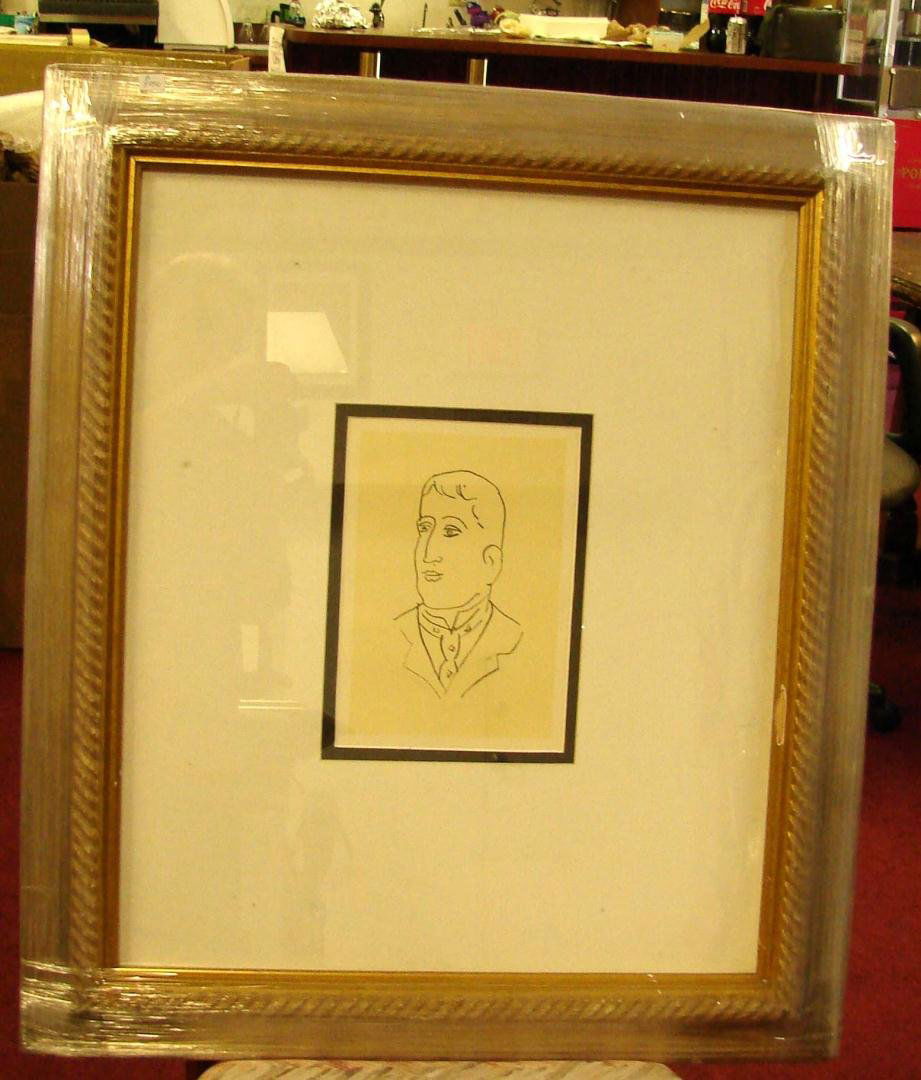 Henri Matisse Apollinaire Lithograph Framed: Henri Matisse portrait of Apollinaire 1952 Lithograph Framed under glass, with COA from Dunhill, 25 1/2" x 29 1/1".