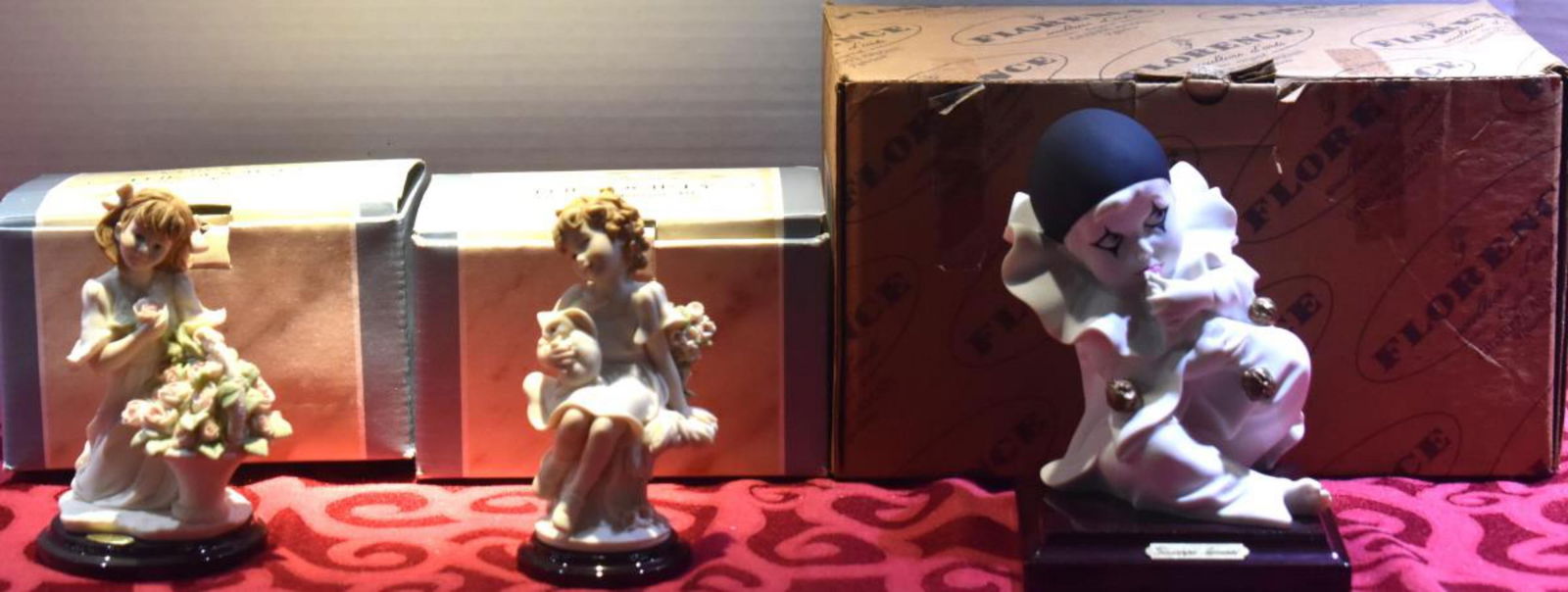 Group Of Guiseppe Armani Figurines: Group Of Guiseppe Armani Figurines. All come with box. Figurines have Guiseppe Armani hallmark located on them. Consists of "Sucking My Toe". Measures 6 1/2" in height. "MY Friends" 2002 measures 5" i