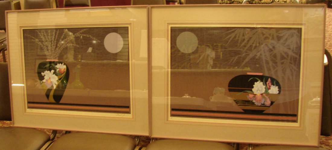 Pair Framed Print Asian Black Vases by Paul Lee: Pair Framed Prints of Asian Black Vases Ltd. Ed. signed by Paul Lee, 28" x 26".