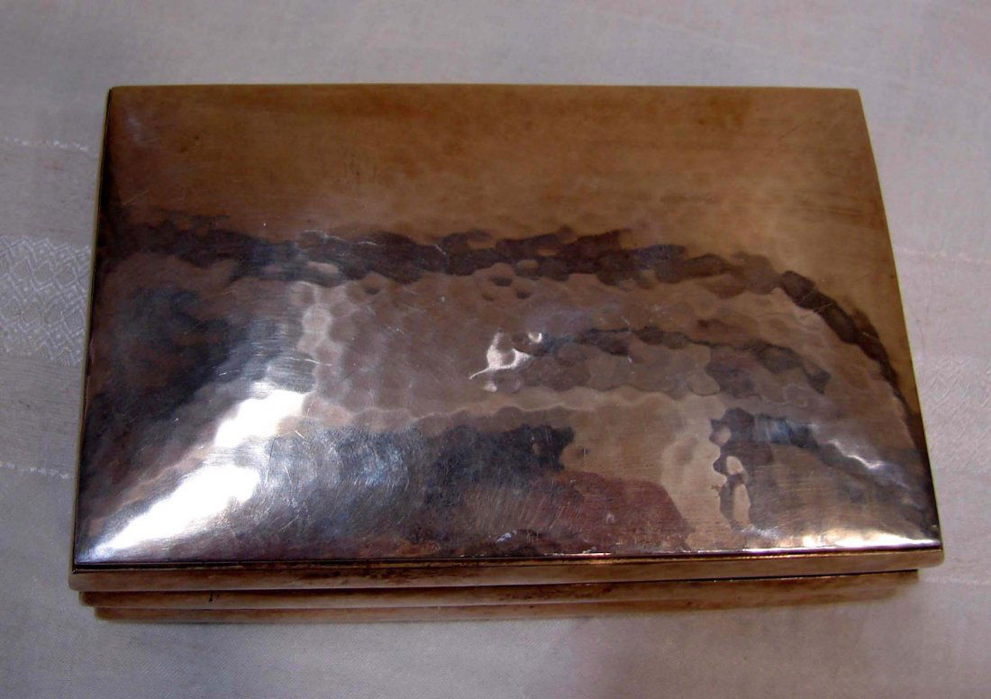 Antique Hammered Sterling Silver Cigarette Box: Antique Hammered Sterling Silver Cigarette Box, 5 1/2" x 3 1/2"; wood lined.