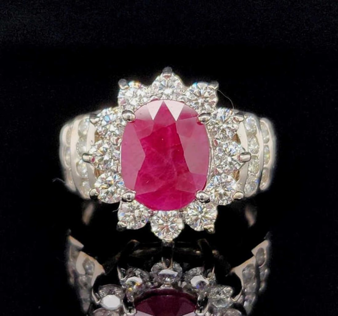 18kt white gold Burmese ruby and diamond ring (1 of 8)