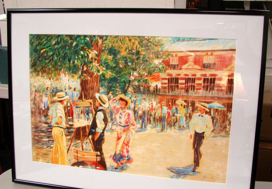 Claude Foussoux Lithograph Impressionist Fair II: Framed under glass Lithograph "Impressionist Fair II" by Claude Foussoux, hand signed, 24" x 22", COA from Fine Art Showcase