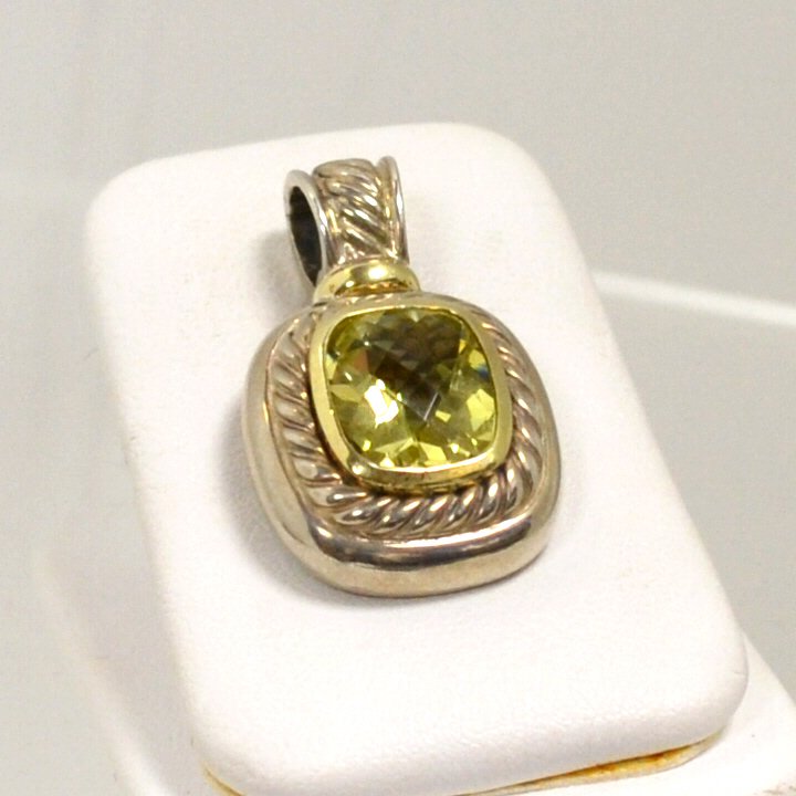 18kyg & Lemon Citrine pendant David Yurman: Lemon Citrine pendant by David Yurman,cushion shaped, bezel set with enhancer bale. 12.3gm