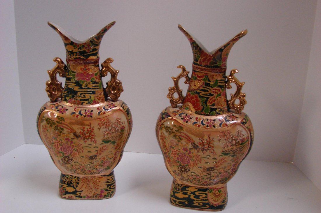 Pair of Royal Satsuma Hand Painted Japanese Vases: Pair of Royal Satsuma Hand Painted Japanese Vases,11.5" tall; no chips.
