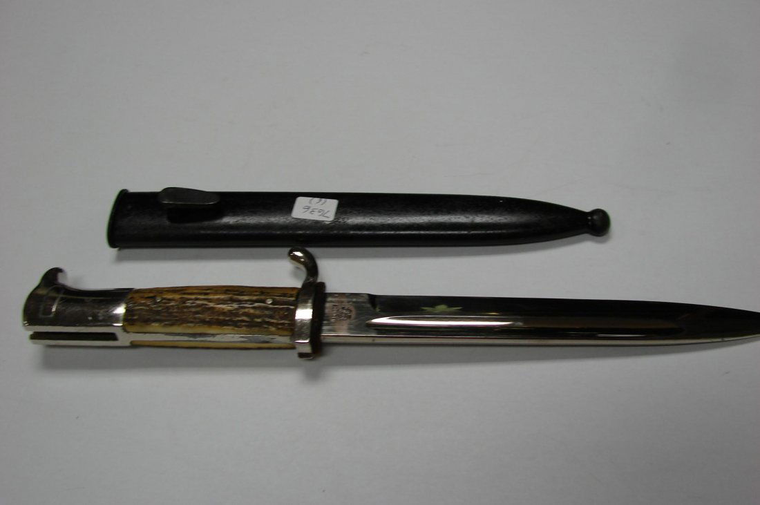 WWII German Flyer's Knife 14" Solingen: WWII German Flyer's Knife 14", black sheath, bone grip, 12" marked Solingen,.