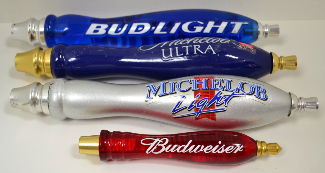 4 Beer Taps - Michelob and Budweiser: 4 Beer Taps - Michelob Ultra (12), Budlight (12"), Michelob Light (11.5"), and Budweiser (7.5").