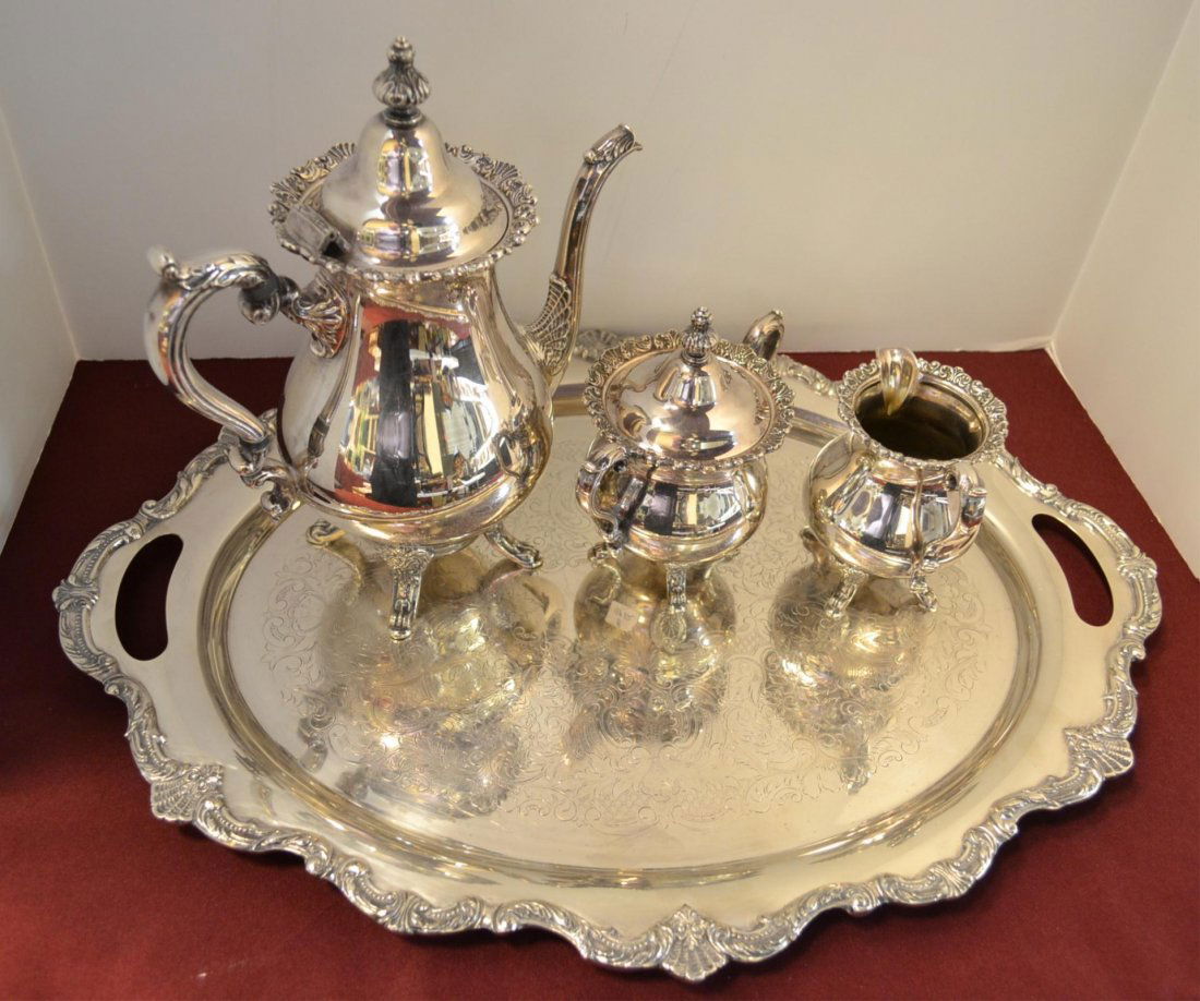 50 5 Piece Waverly by Wallace Silver Plate Tea Set