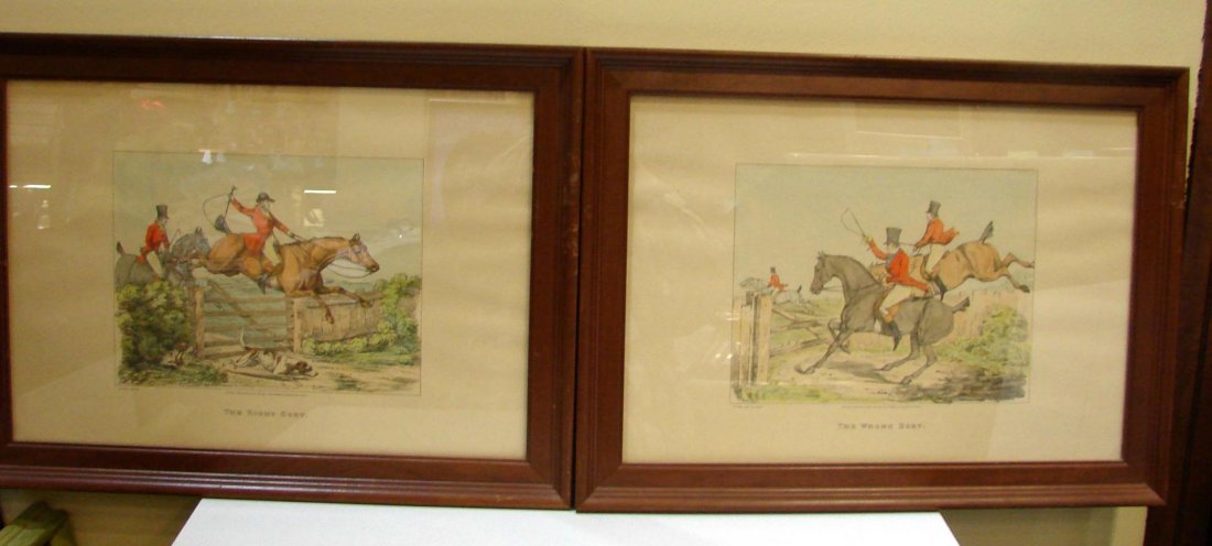 Pair Equestrian Hand Colored Prints by H. Alken: Pair Framed under glass Equestrian Hand Colored Prints by Samuel Henry Gordon Alken (1810 - 1894), 20" x 14.5".