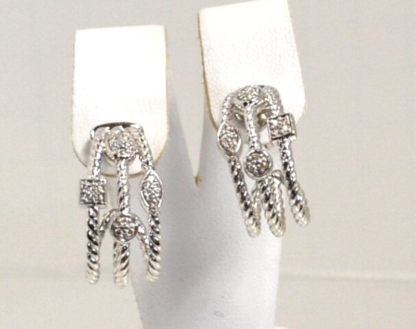 David Yurman Icicle Diamond Earrings: David Yurman diamond icicle earrings with 3 rows of cable wire with pave diamonds in square and oval designs in sterling.