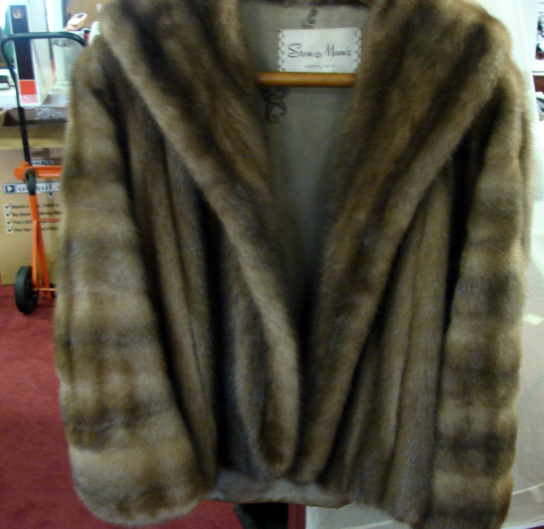 Mink Jacket, Mink Stole, Ear Muffs & Collar: Mink Jacket 24" long; 18" shoulder to shoulder, Mink Stole 24" long in front & 18" in back, Mink Ear Muffs in original box & Mink Collar.