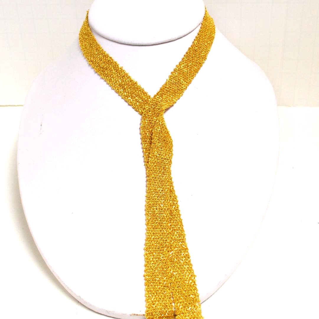 e18kyg Mesh Necklace with Tasseled Ends: 18kyg Italian made mesh necklace 38 in length including the tasseled ends and 10mm in width. 72.2gm"
