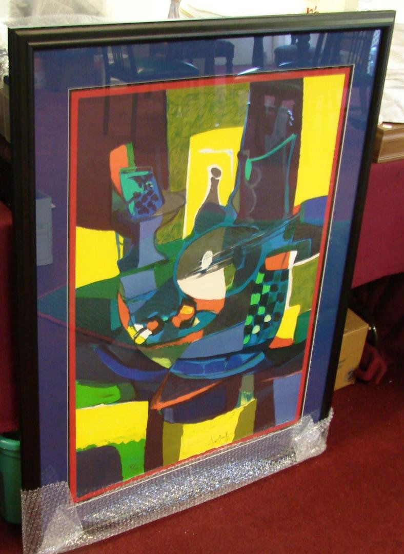 Framed Marcel Mouly Signed Litho "LaGuitare Bleu": Framed and double matted Marcel Mouly "LaGuitare Bleu" Signed Lithograph. We have a COA from Vendome Editions stating it is #200/300, but litho has a 191/300 mark. Printed 1994 in Paris, France, frame