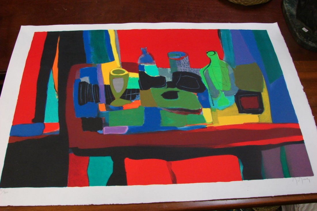 Signed Marcel Mouly Lithograph Arches Paper 31x21: Signed Marcel Mouly Lithograph on Arches Paper, image size 31.5" x 21.5"; #125/300.