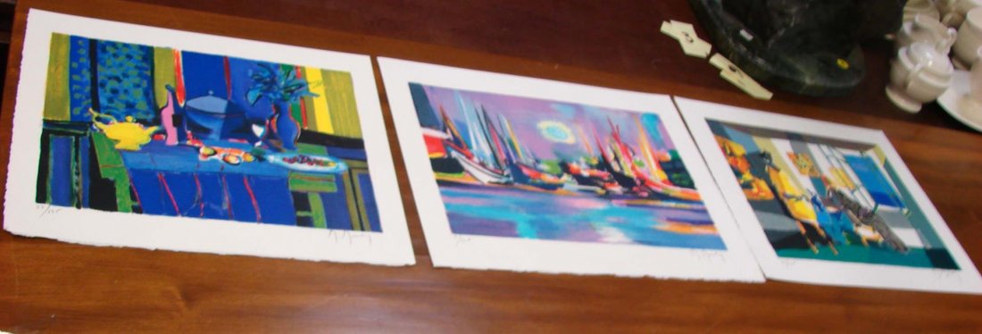 3 Signed Marcel Mouly Lighographs on Arches Paper: 3 Signed Marcel Mouly Lighographs on Arches Paper 12x9.5. We have some COA's from Park West Gallery but can't tell which goes with which print.