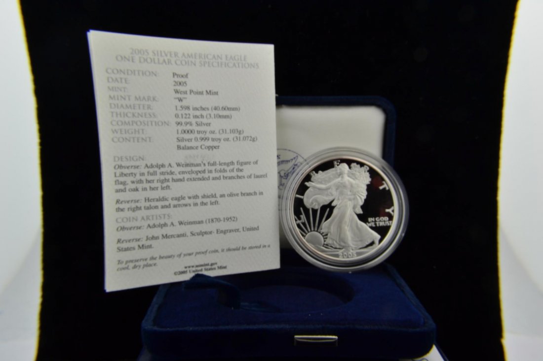 2005 Silver American Eagle Dollar w/Box/Papers PF
