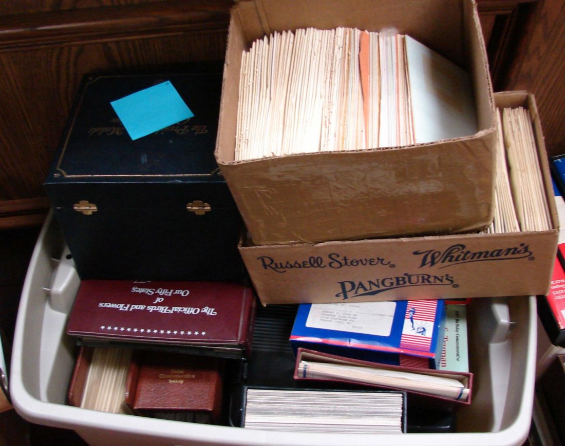 Box Lot Stamps: Presidential Medals, Cover Set +: Huge box lot of stamps including 23 kt gold stamps, Presidential Medals, Cover Set Birds & Flowers, 18 USPS year sets, U.S. Mint Stamps - Face value $400+