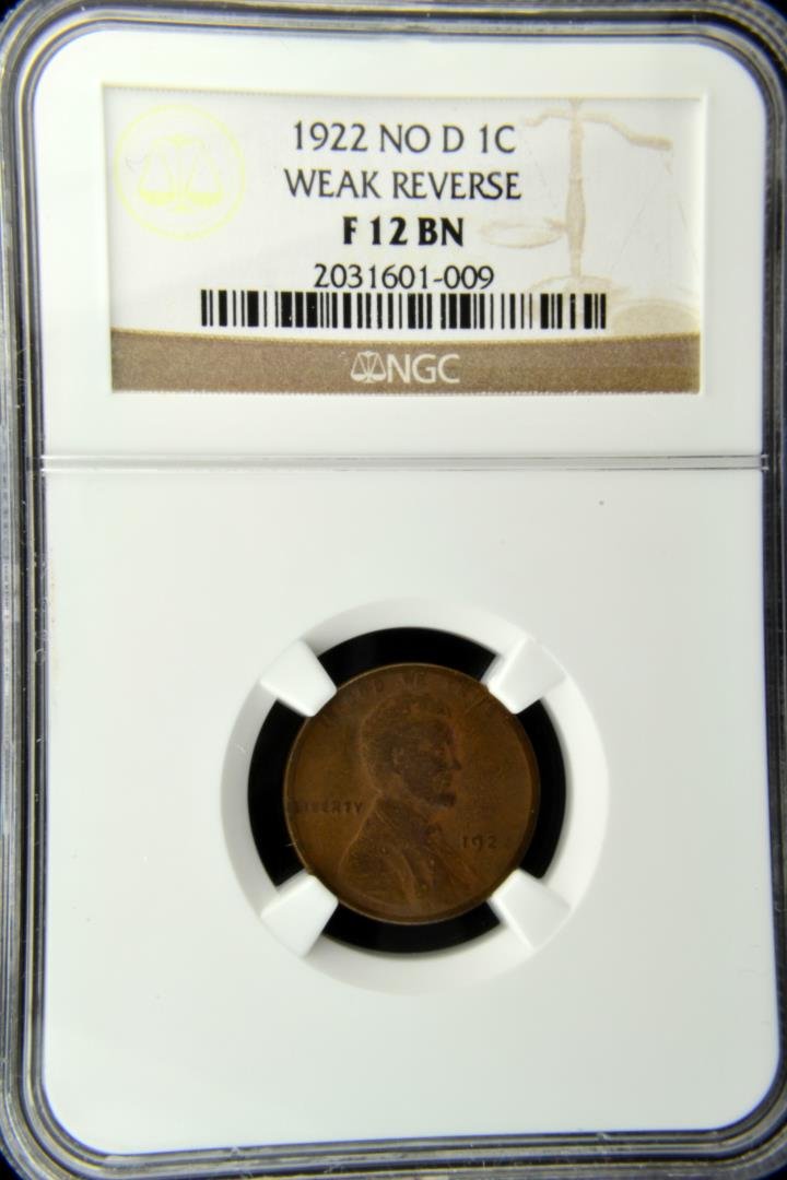 1922 No D Lincoln Cent NGC F 12 BN Weak Reverse - 2