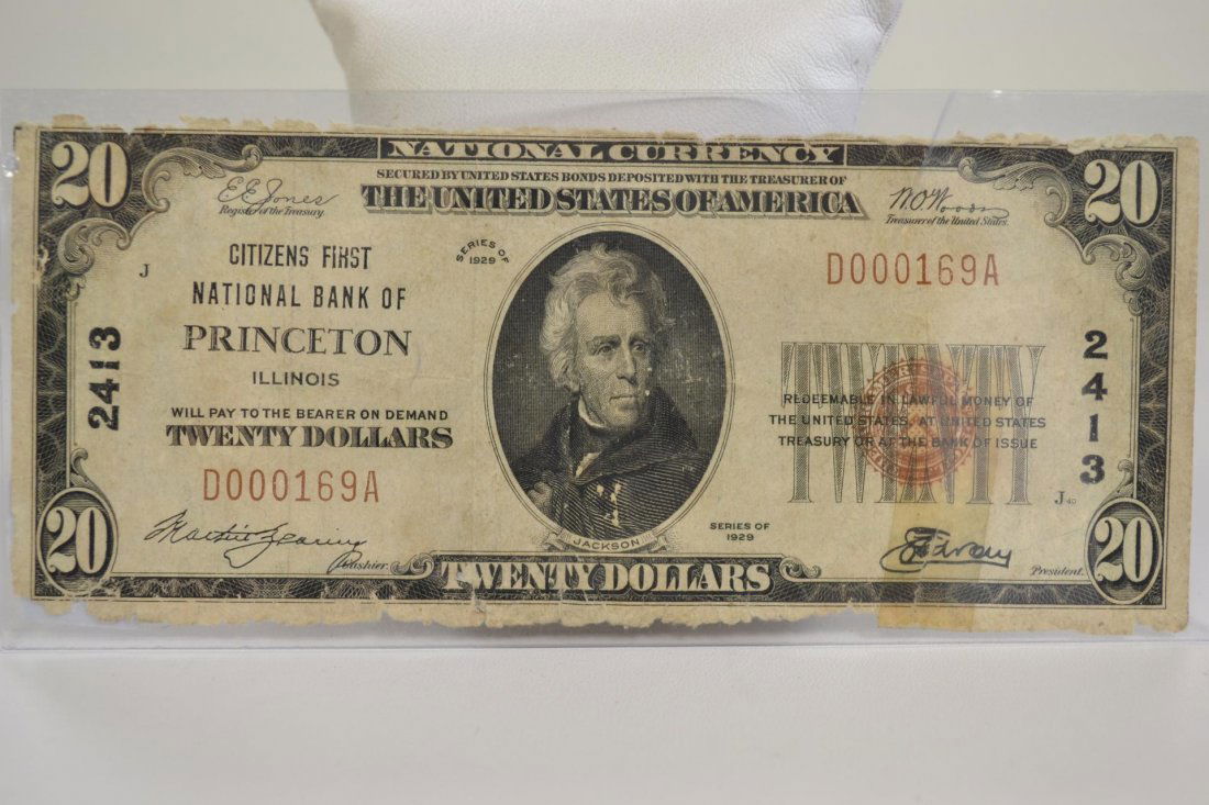 1929 $20 Citizens First National Bank Princeton,IL: 1929 $20 Citizens First National Bank Princeton, IL Very Good