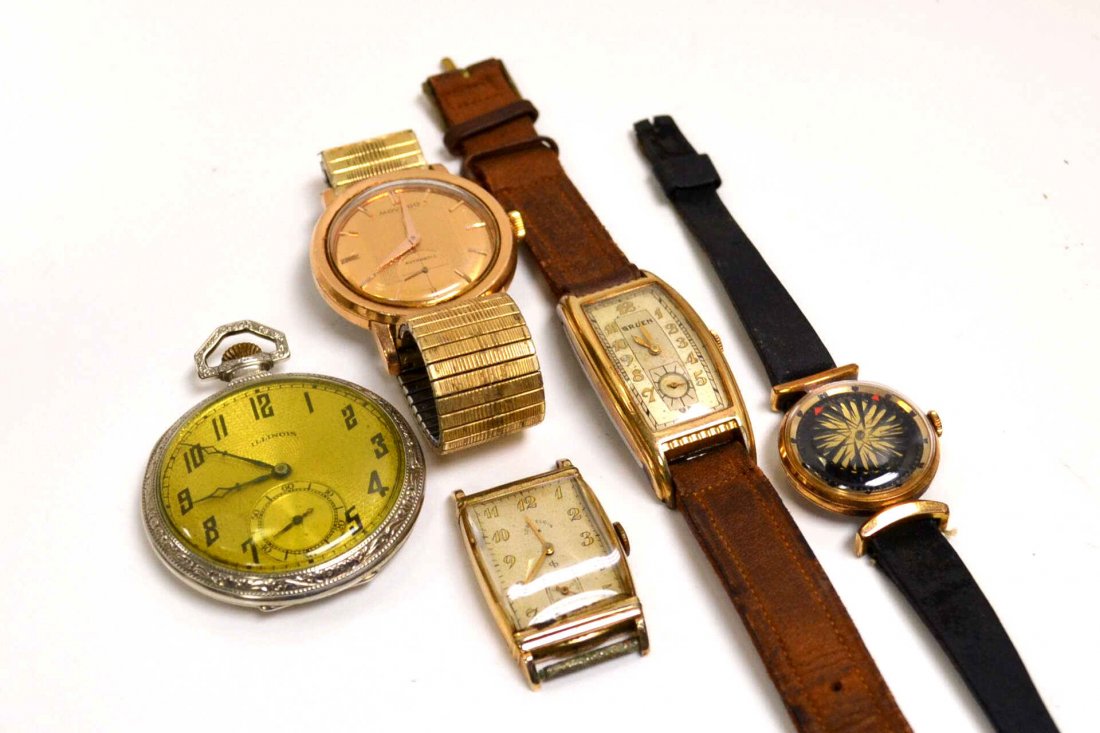 Lot of vintage Watches: Lot of vintage watches including Ernest Borel Kaleidescope, Movado, Elgin, Gruen and Illinois pocket watch, all in working condition.