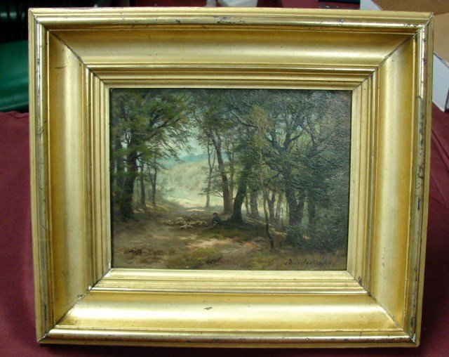 Original Oil by August Kessler (1826-1906): Original Oil Painting by German Landscape Artist August Friedrich Kessler (1826-1906), piece is 7" x 9 3/8"; framed 12" x 14.5"; frame has some nicks - see photos. His paintings have sold in galleries
