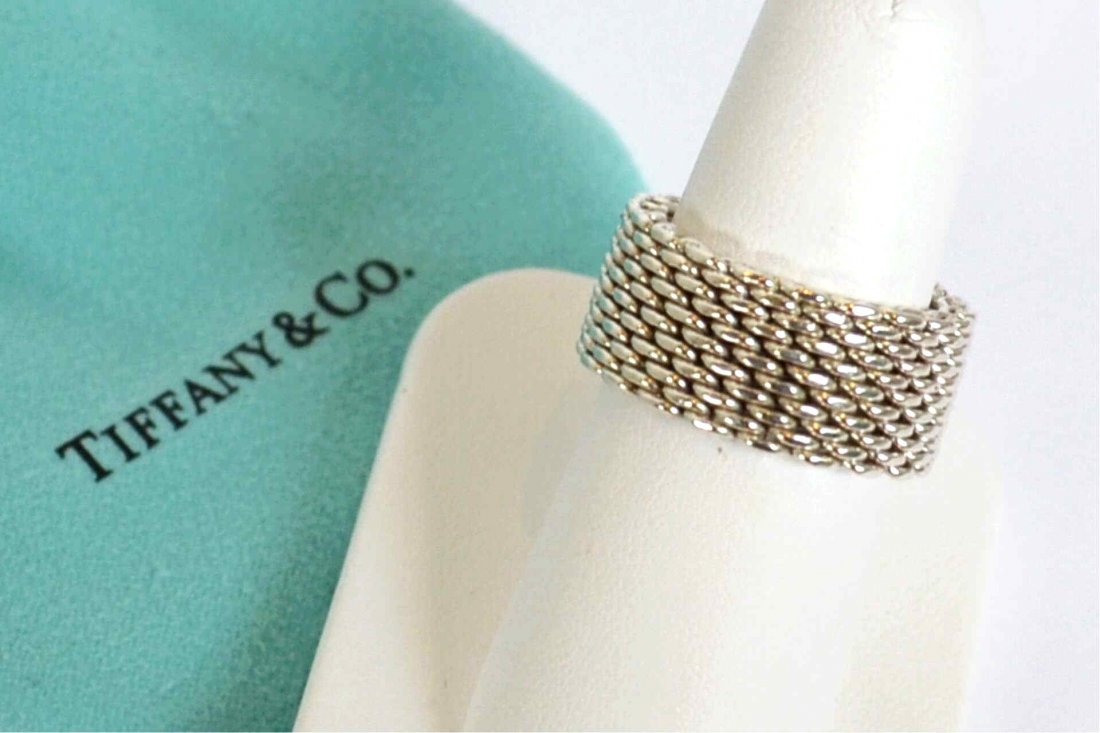 Sterling Somerset Ring Tiffany & Co: Sterling Somerset mesh ring by Tiffany, finger size 8 1/2.