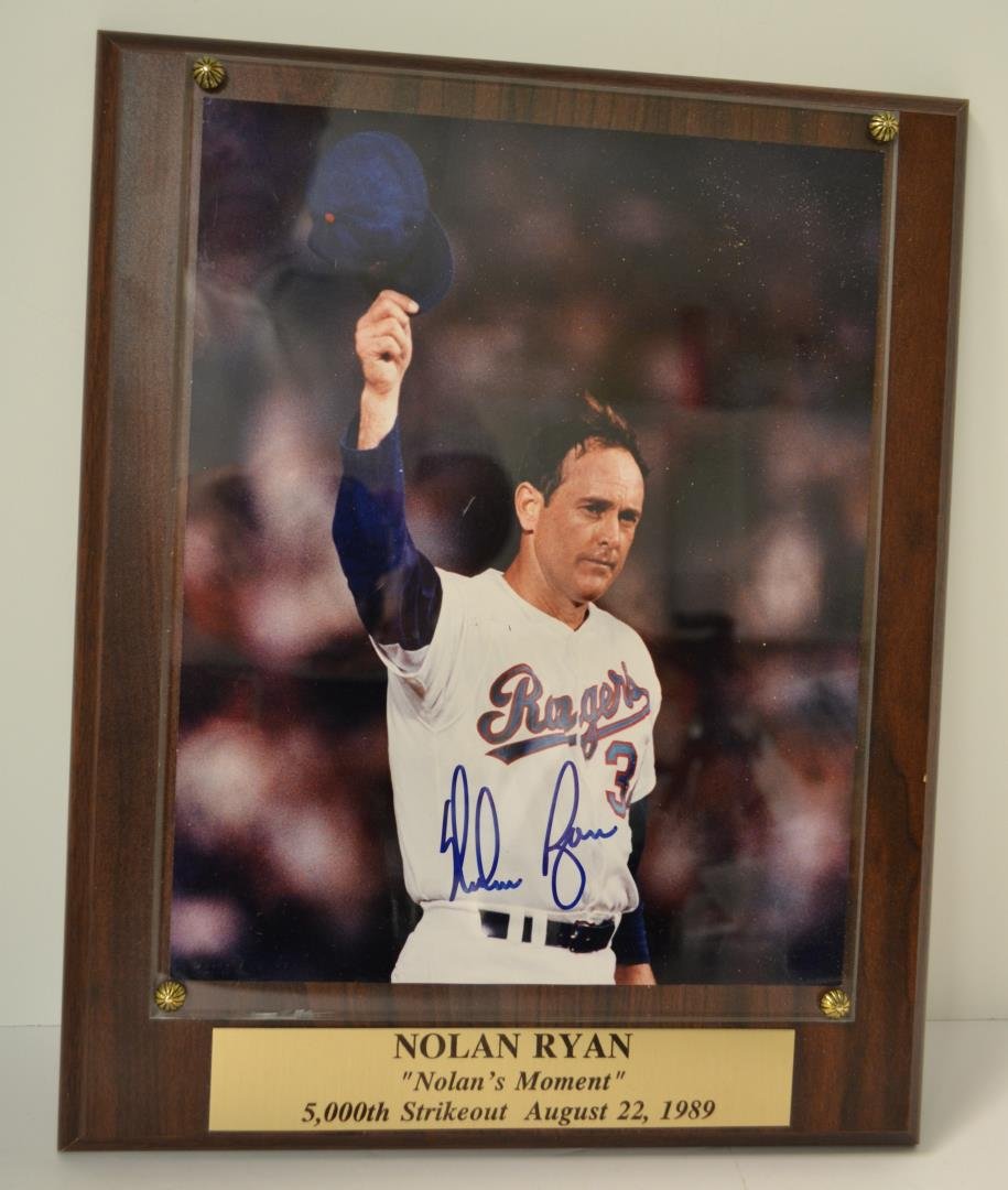 Nolan Ryan Signed 13x10.5 "Nolan's Moment" Plaque: Nolan Ryan Signed 13"x10.5" Plaque - "Nolan's Moment" 5,000th Strikeout August 22, 1989