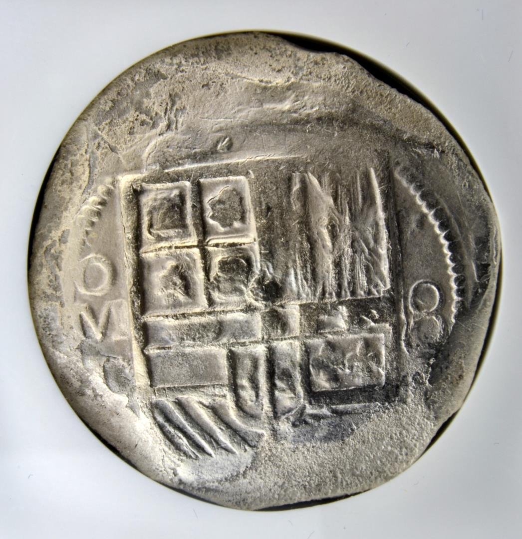 1618-22 MO D Mexico 8 Reales NGC Shipwreck Effect: 1618-22 MO D Mexico 8 Reales Sao Jose NGC Shipwreck Effect with COA, Papers, and Wooden Presentation Box