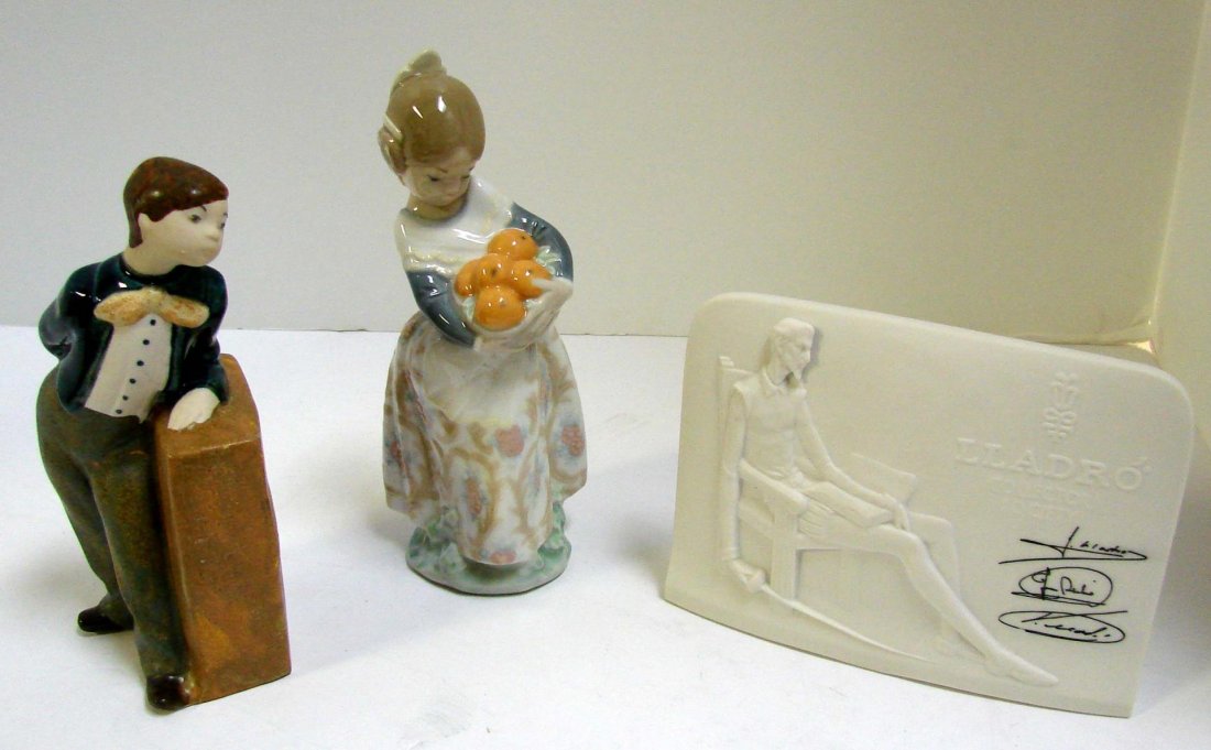 Lladro Valencian Girl #4841, Plaque, Rex Figurine: Lladro Valencian Girl #4841, Don Quixote Plaque, Rex Vale Male Figurine - 6.25" tall; no chips.