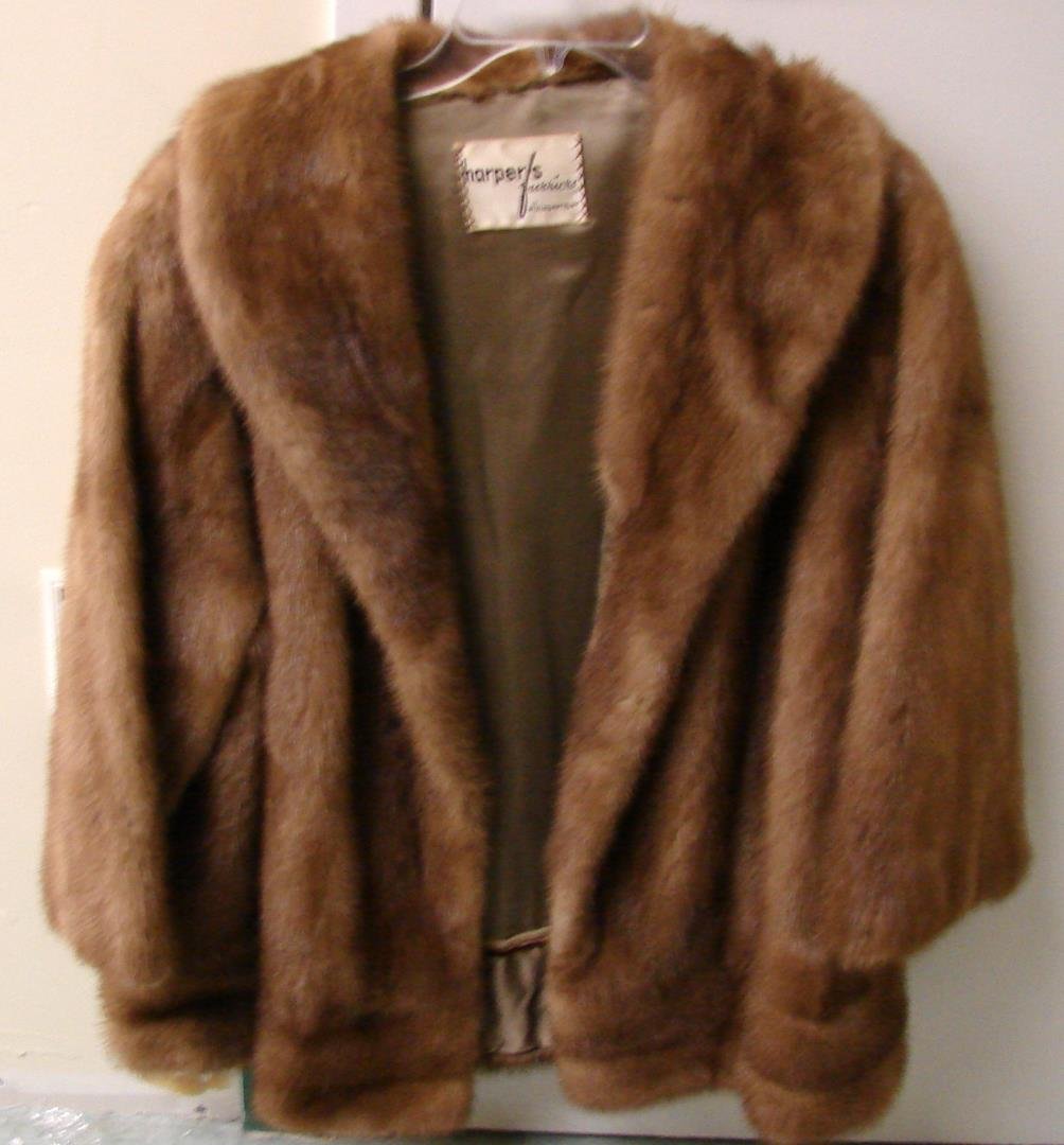 Lady's Mink Fur Jacket, size 8-10: Lady's Mink Fur Jacket, estimated size 8-10; measurements shoulder to shoulder = 19", sleeve length 18"; coat length 30"; good condition; non-smoking home.