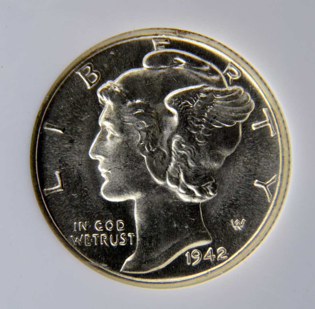 1942 D Mercury Dime PCI MS 64 FB: 1942 D Mercury Dime PCI MS 64 Full Bands