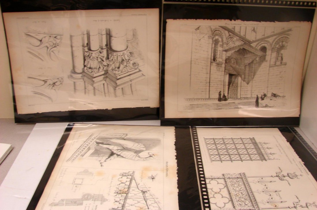 8 Specimens of Medieval Architecture: 8 Specimens of Medieval Architecture, approx. 17 x 11", presented to the Earl of Craven by Nesfield, selected from examples of the 12th and 13th centuries in France & Italy. Drawn by W. Eden Nesfield,